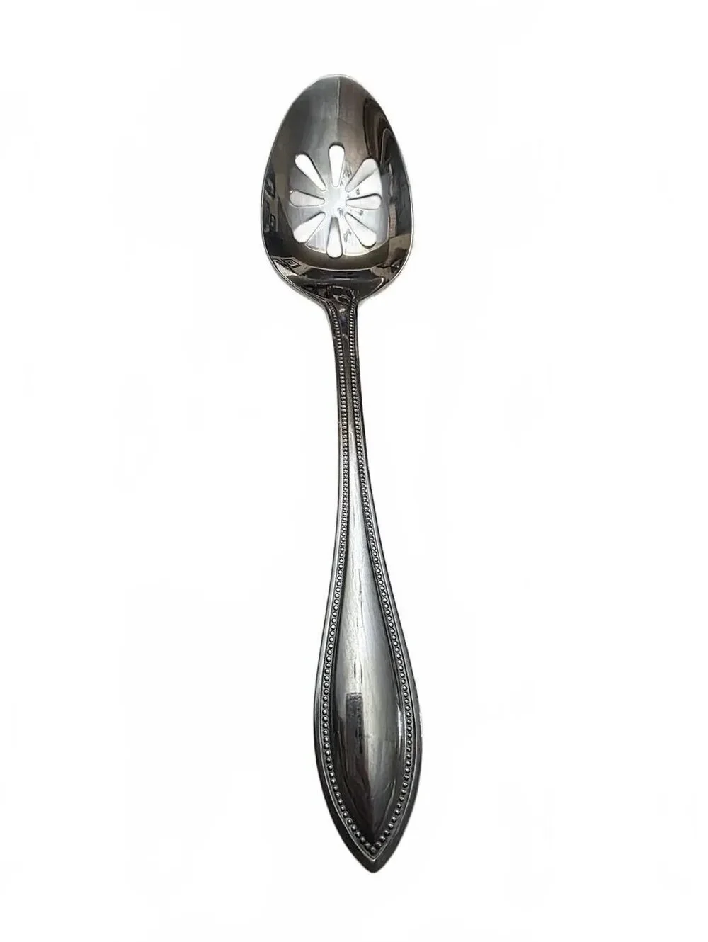 Towle Beaded Antique Stainless Slotted Serving Spoon Pierced Tablespoon